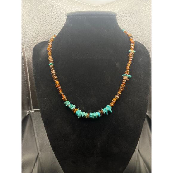 Peyote Bird Jewelry - Vintage Baltic Amber Turquoise Bead Sterling Silver Necklace 18" "Peyote Bird"